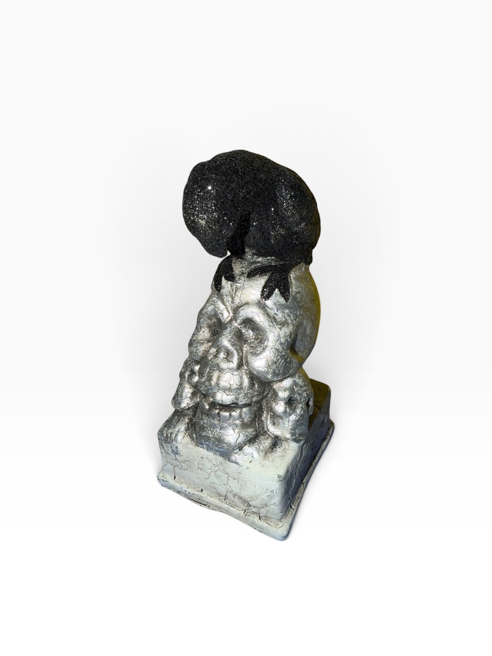 Decorative Black and Silver Skull Accent Statue - Home Accents